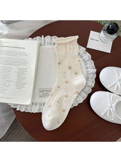 Rufia Ruffle Mesh Floral Mid Calf Socks product image