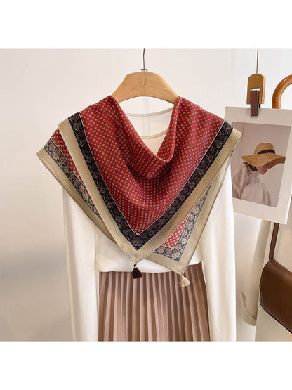 Scarvii - Retro Tiny Print Tassel Square Scarf