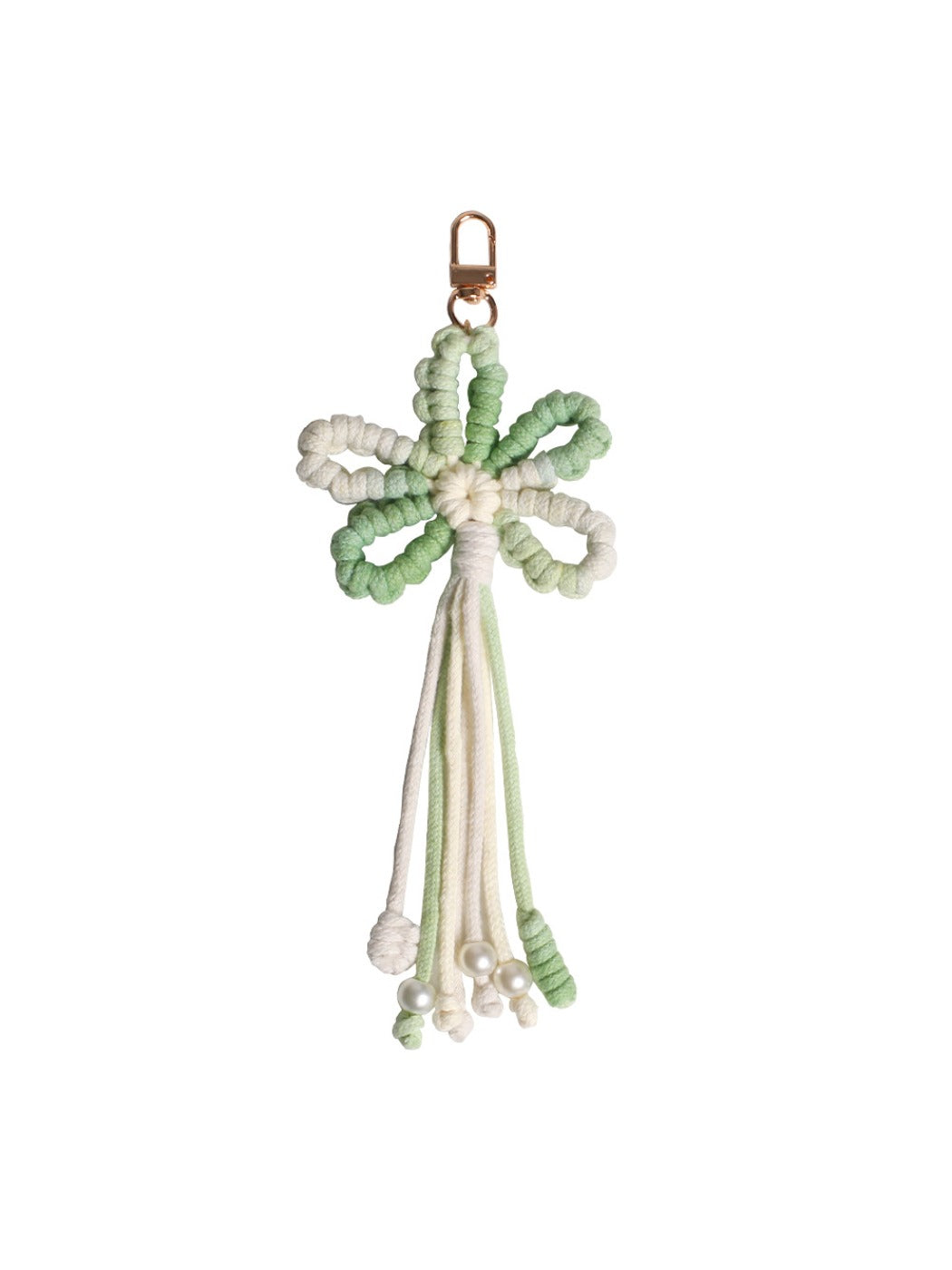 Koco Crochet Cherry Blossom Keychain with Tassel showing floral motif and tassel detail
