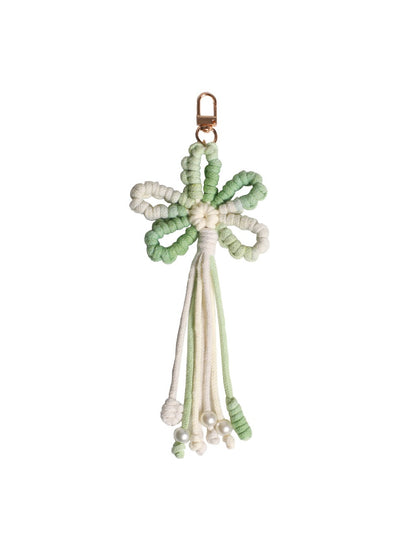 Koco Crochet Cherry Blossom Keychain with Tassel showing floral motif and tassel detail