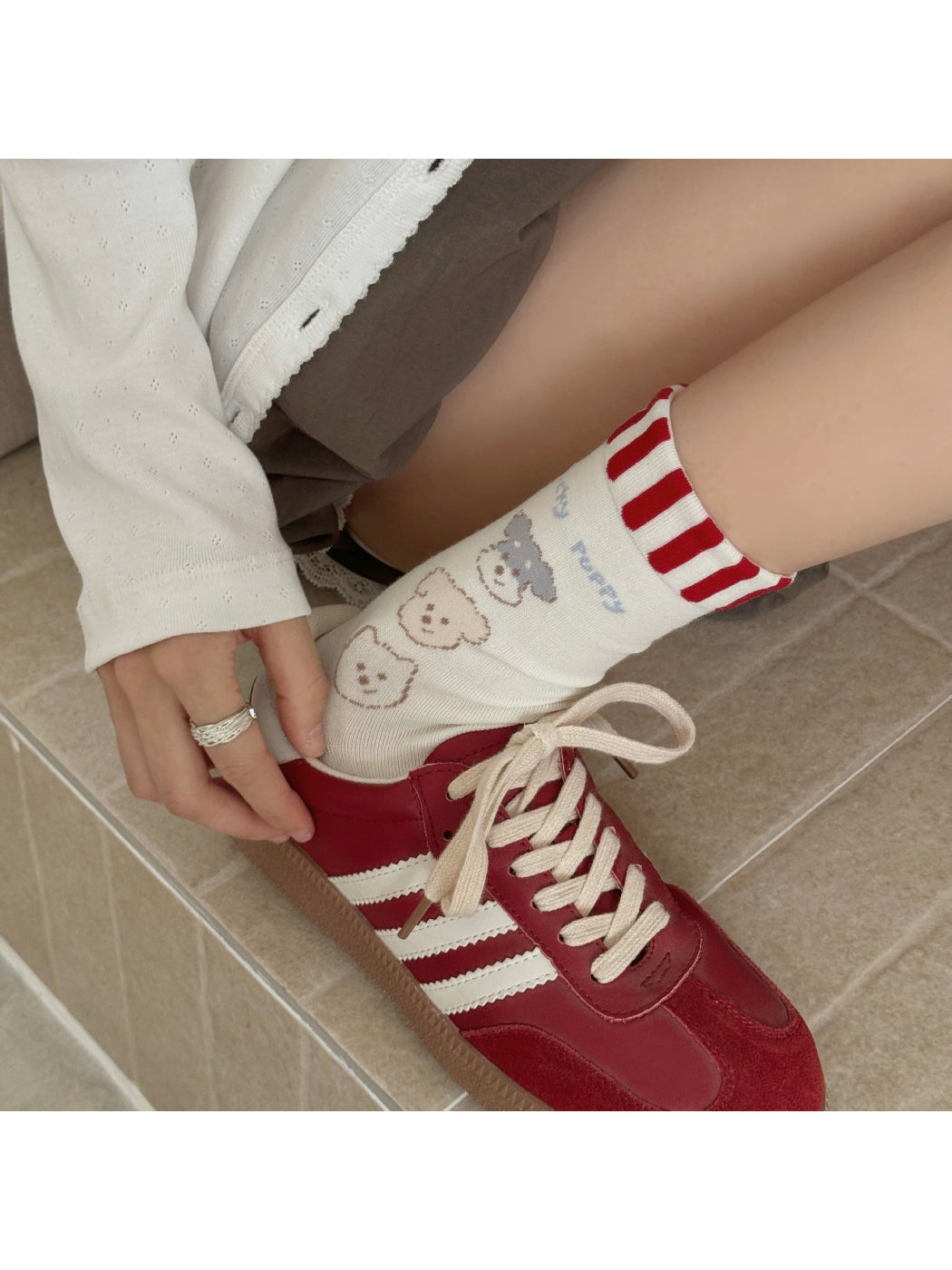 Rufia Dog Pastel Mid-Calf Socks arranged to show pattern and colors