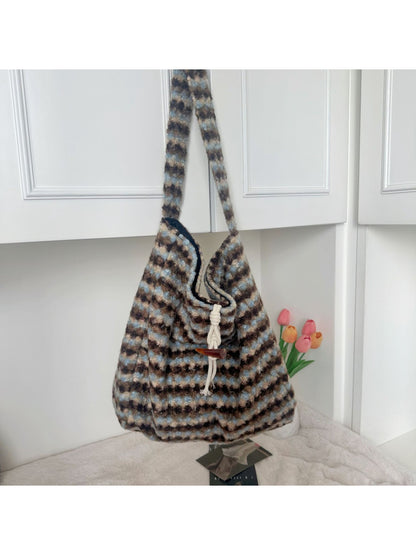 Cosbai - Soft Plaid Drawstring Shoulder Bag