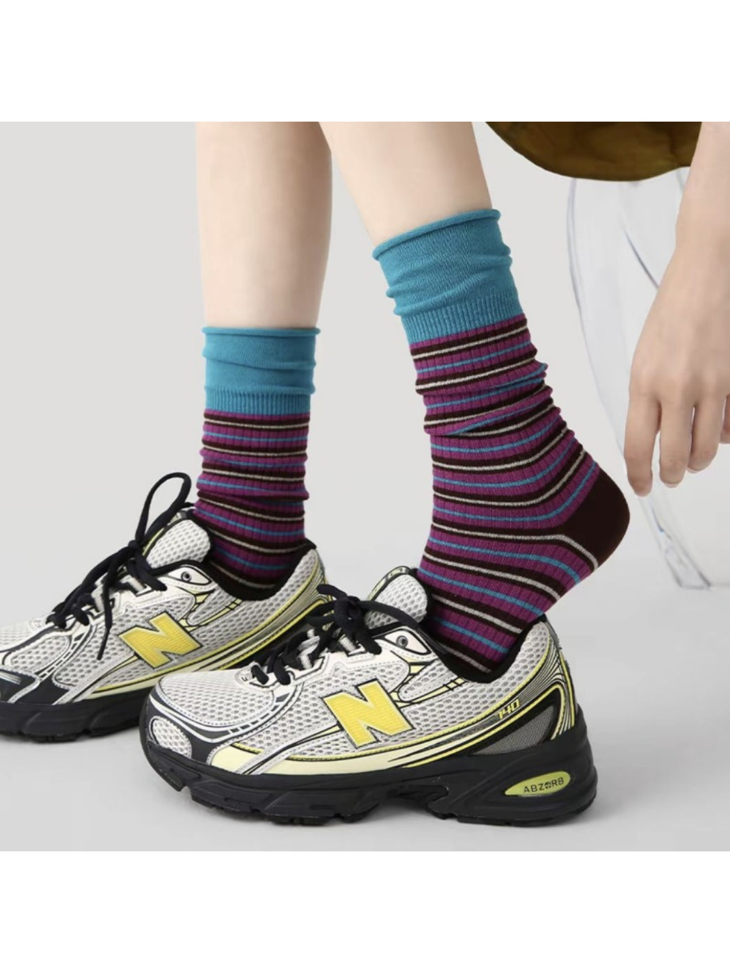 Rufia - Colorblock Top Striped Crew Socks