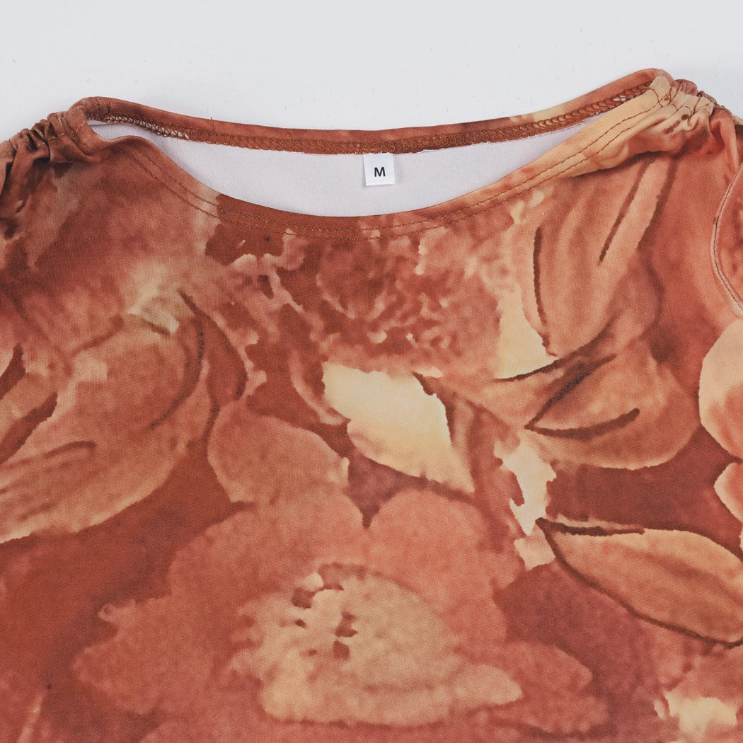 Vesty - Floral Off-Shoulder Crop Top - Green/Red
