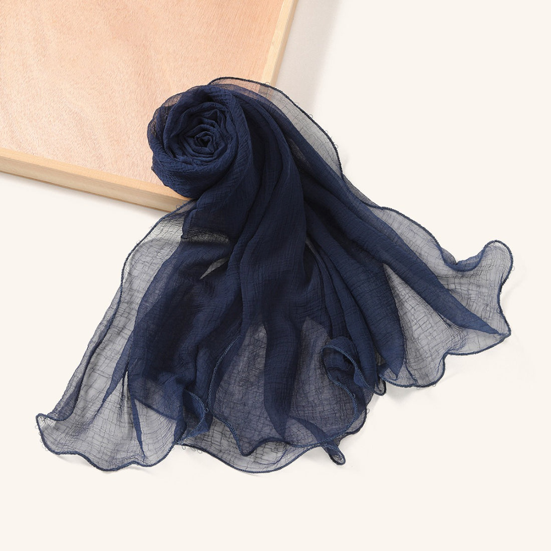 Scarvii wavy edge shawl scarf styled with casual outfit on model