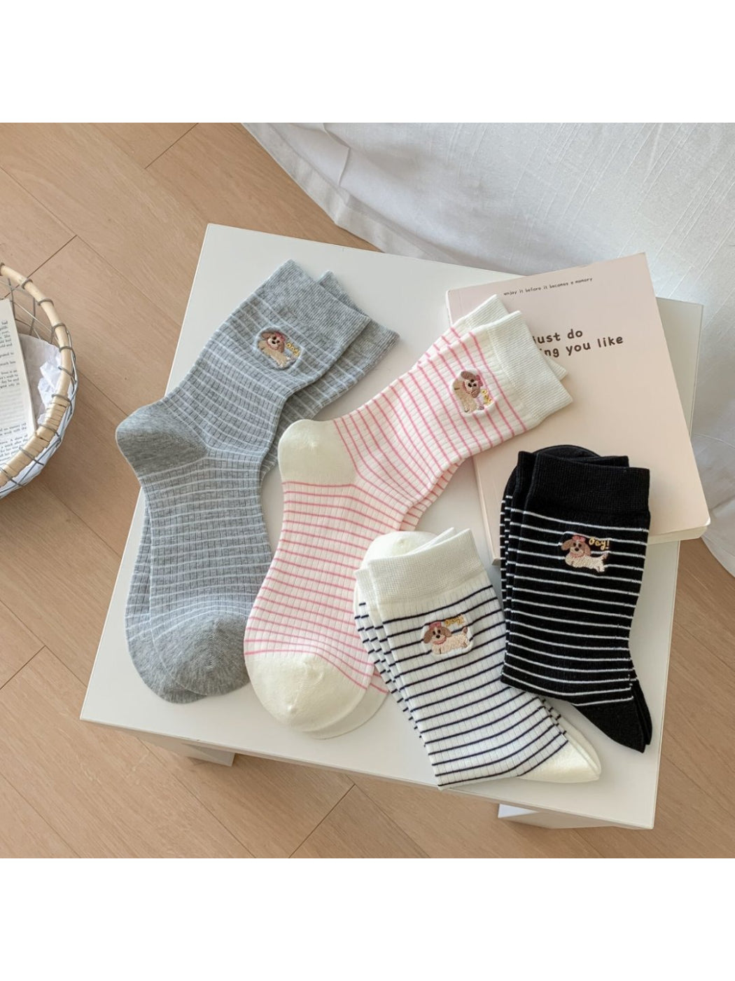 Rufia - Puppy Patch Striped Everyday Crew Socks