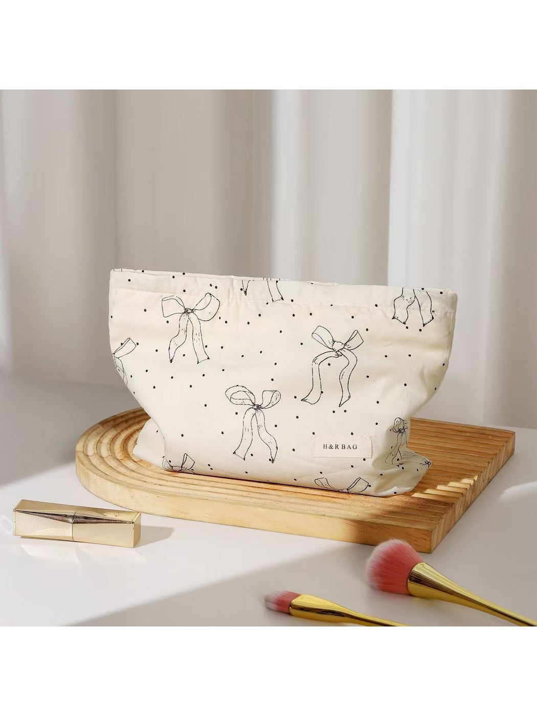 Cosbai - Polka Dot Bow Handheld Makeup Bag Pouch