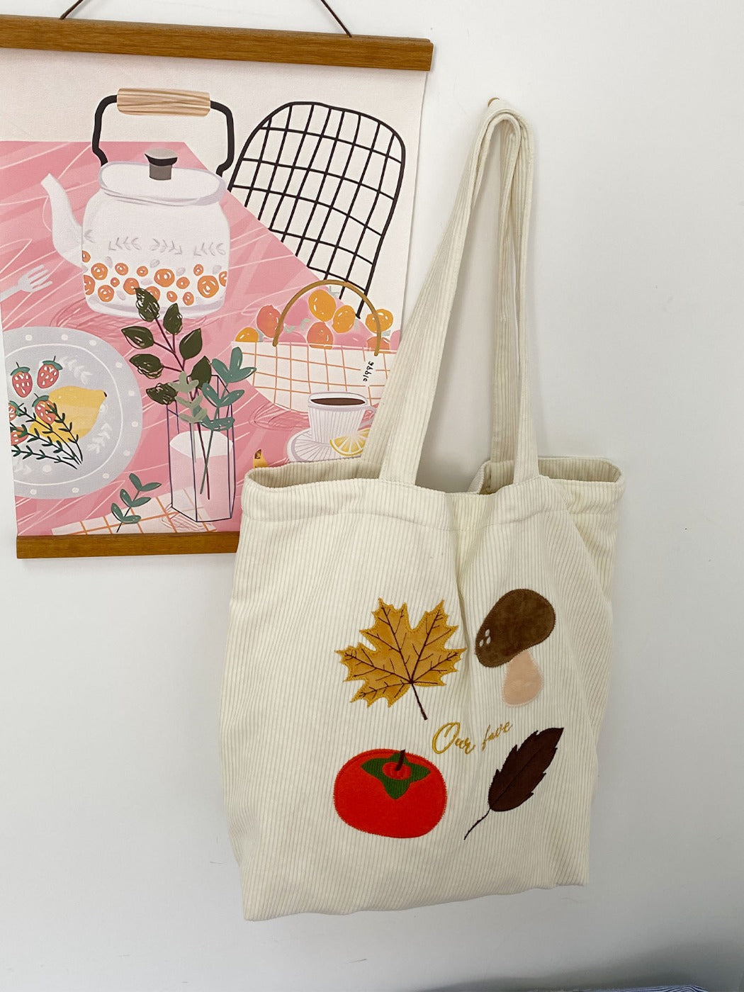 Cosbai – Embroidered Corduroy Tote Bag
