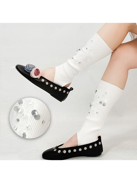 Cozyra - Sequin and Bead Ribbed Stirrup Leg Warmers