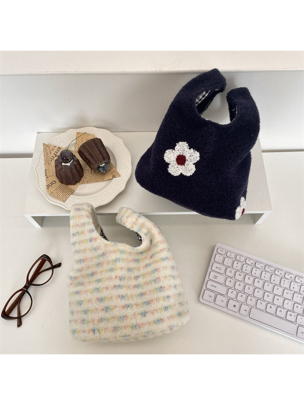 Cosbai - Plush Floral Mini Shoulder Bag