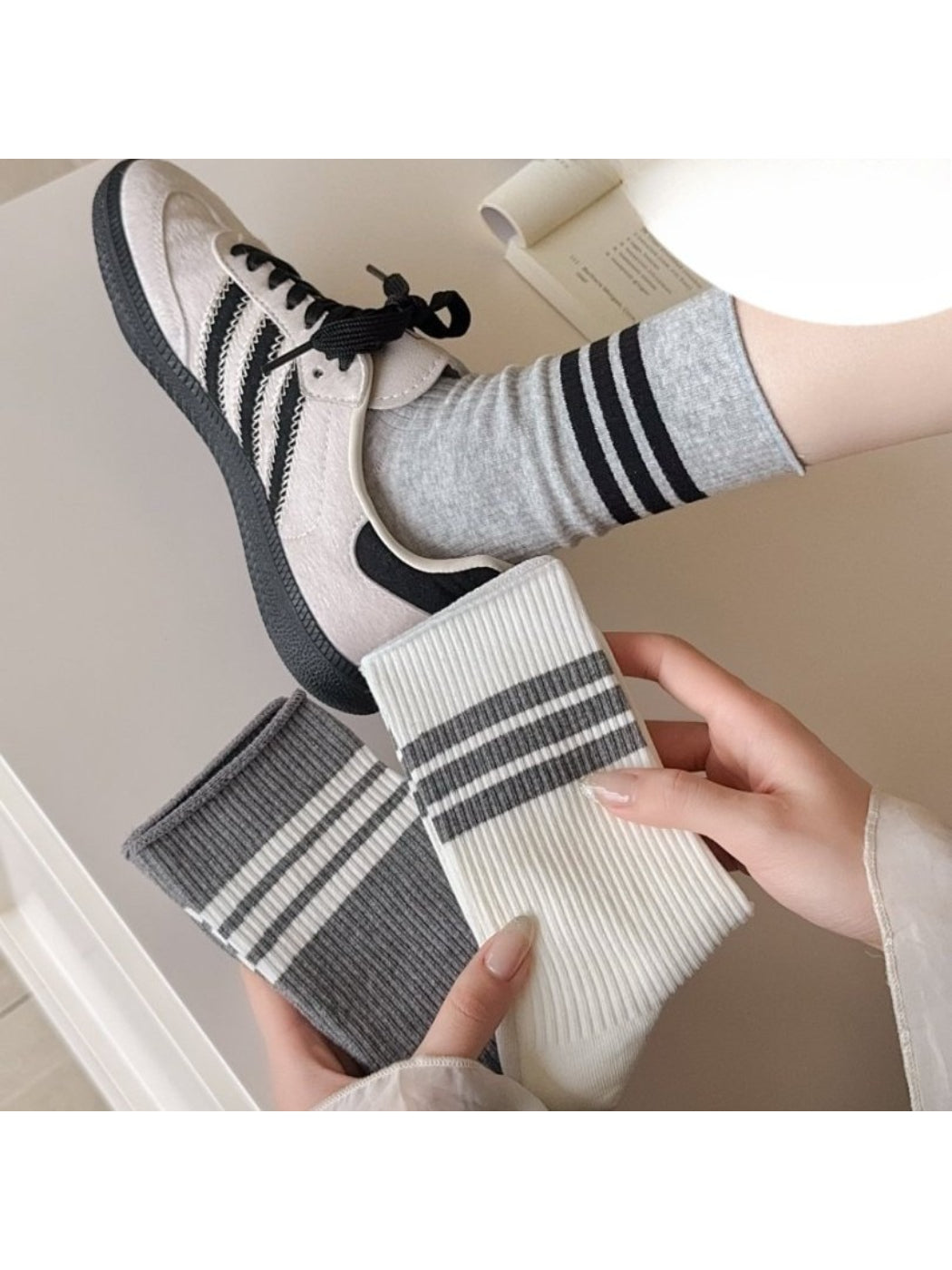 Rufia - Clean Stripe Ribbed Crew Socks
