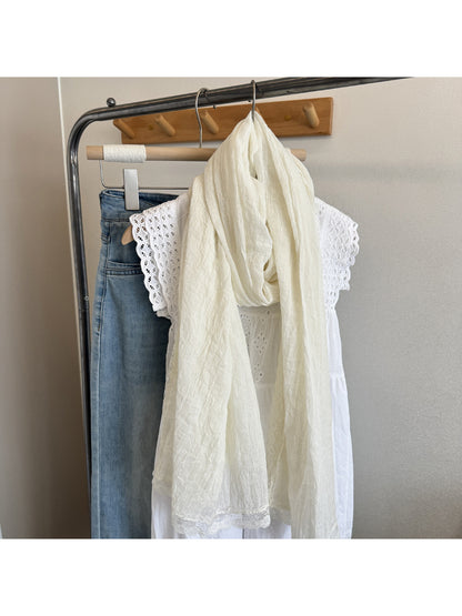 Scarvii - Lace Trim Crinkle Long Scarf