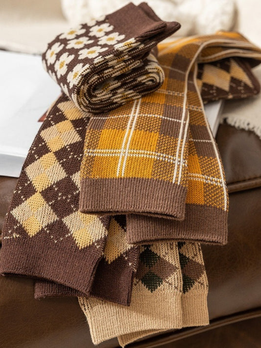 Rufia - Retro Brown-Tone Mid-Calf Winter Socks