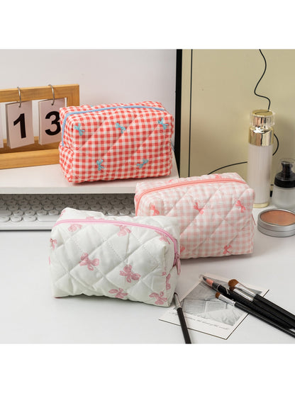 Cosbai - Bow Print Quilted Cosmetic Organizer Bag