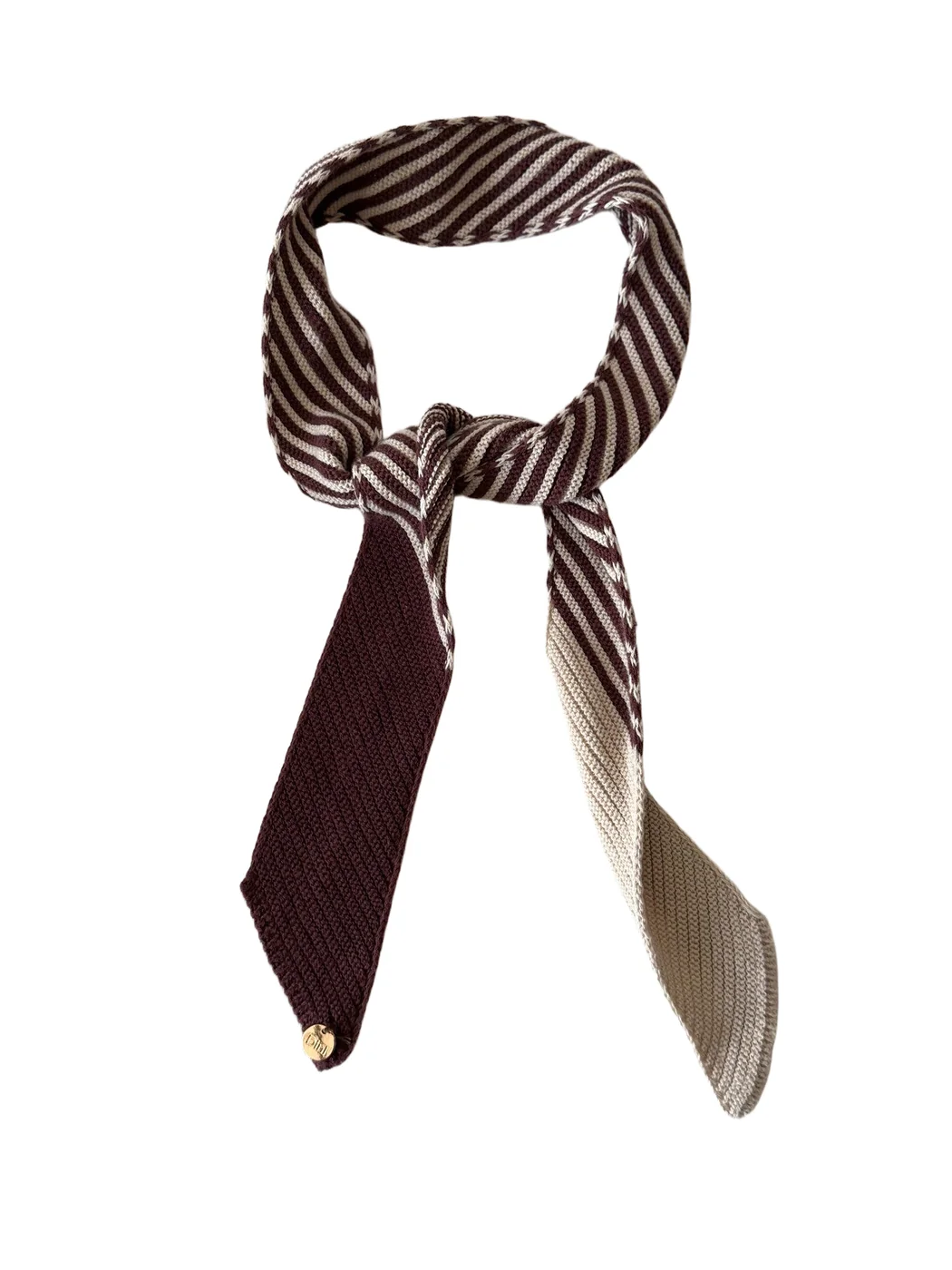 Scarvii - Color Block Diagonal Stripe Knit Skinny Scarf