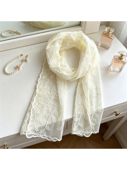 Scarvii - Scalloped Edge Embroidered Long Scarf