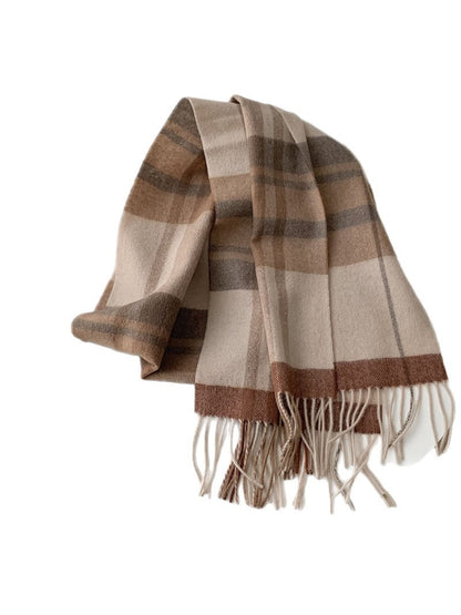 Scarvii - Soft Light Checked Fringe Scarf