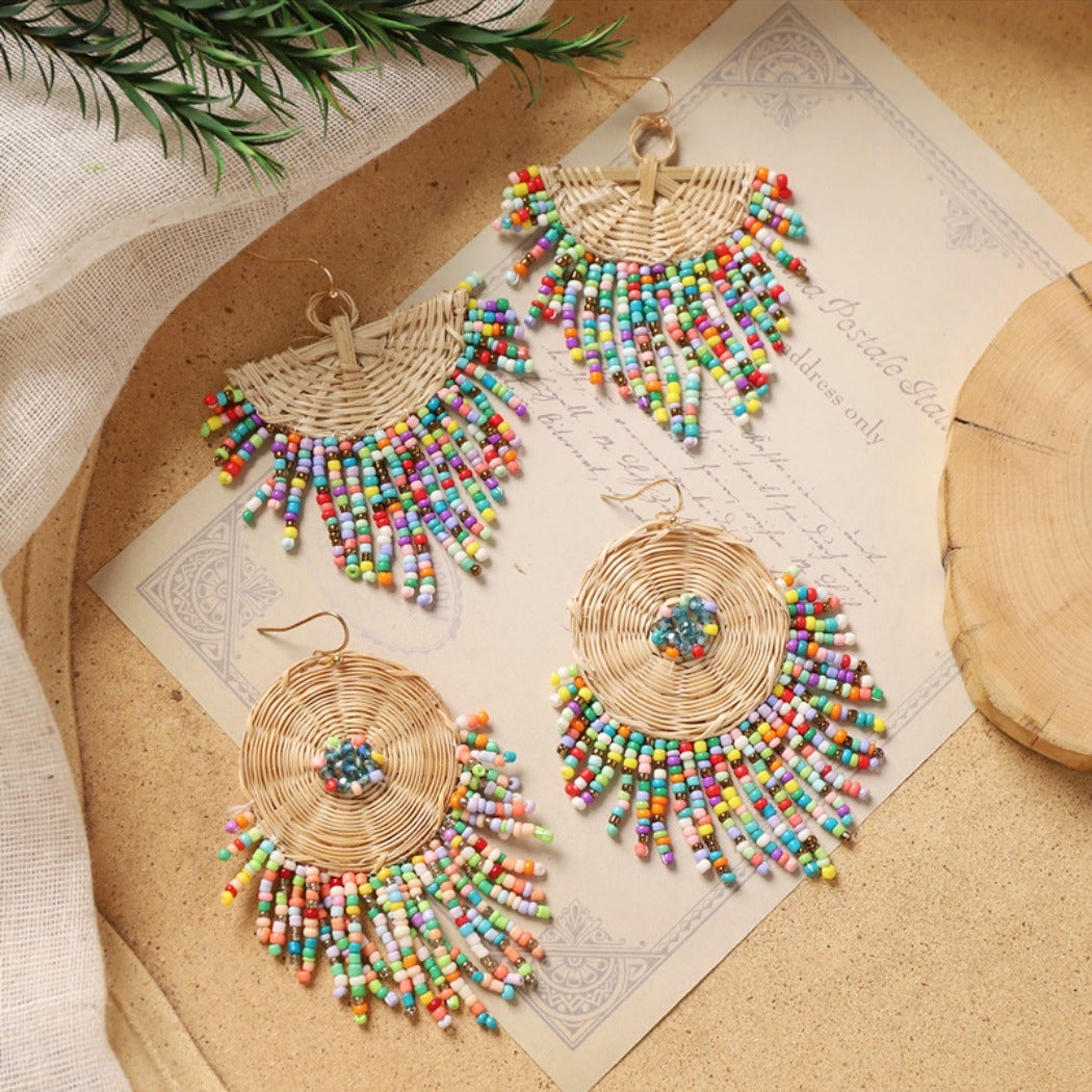 Earwish - Boho Woven Beaded Fringe Earrings - Vintage & Special