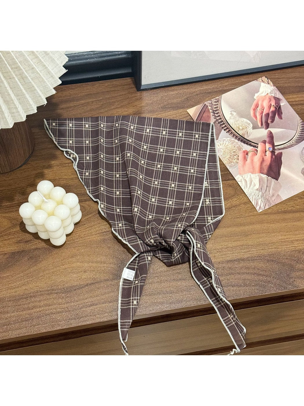 Scarvii - Polka Dot Check Rolled Edge Triangle Bandana