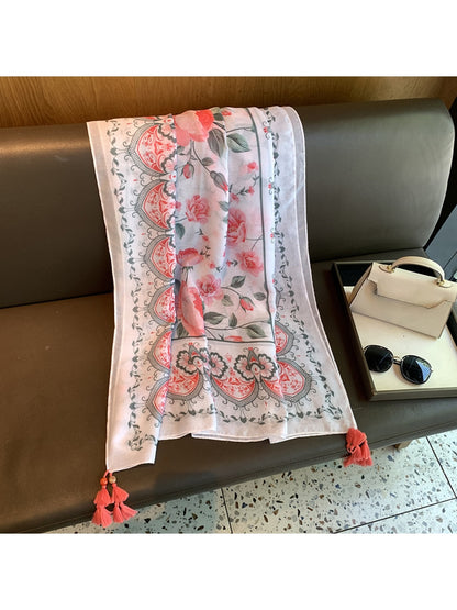 Scarvii - Floral Print Rectangular Shawl Scarf