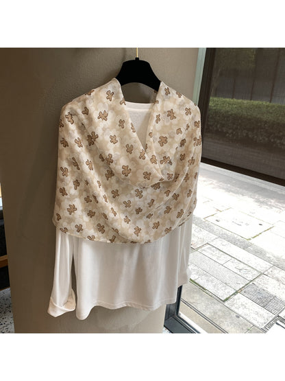 Scarvii - Floral Plain Weave Tassel Edge Shawl