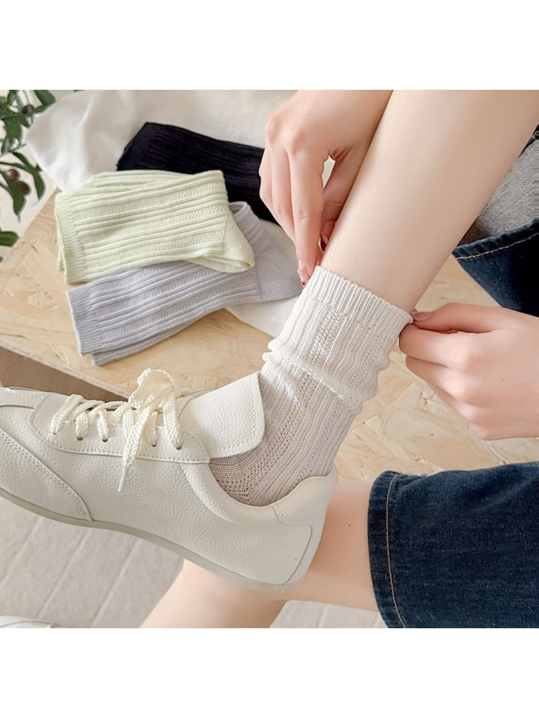 Rufia Soft Ribbed Textured Casual Crew Socks first product image