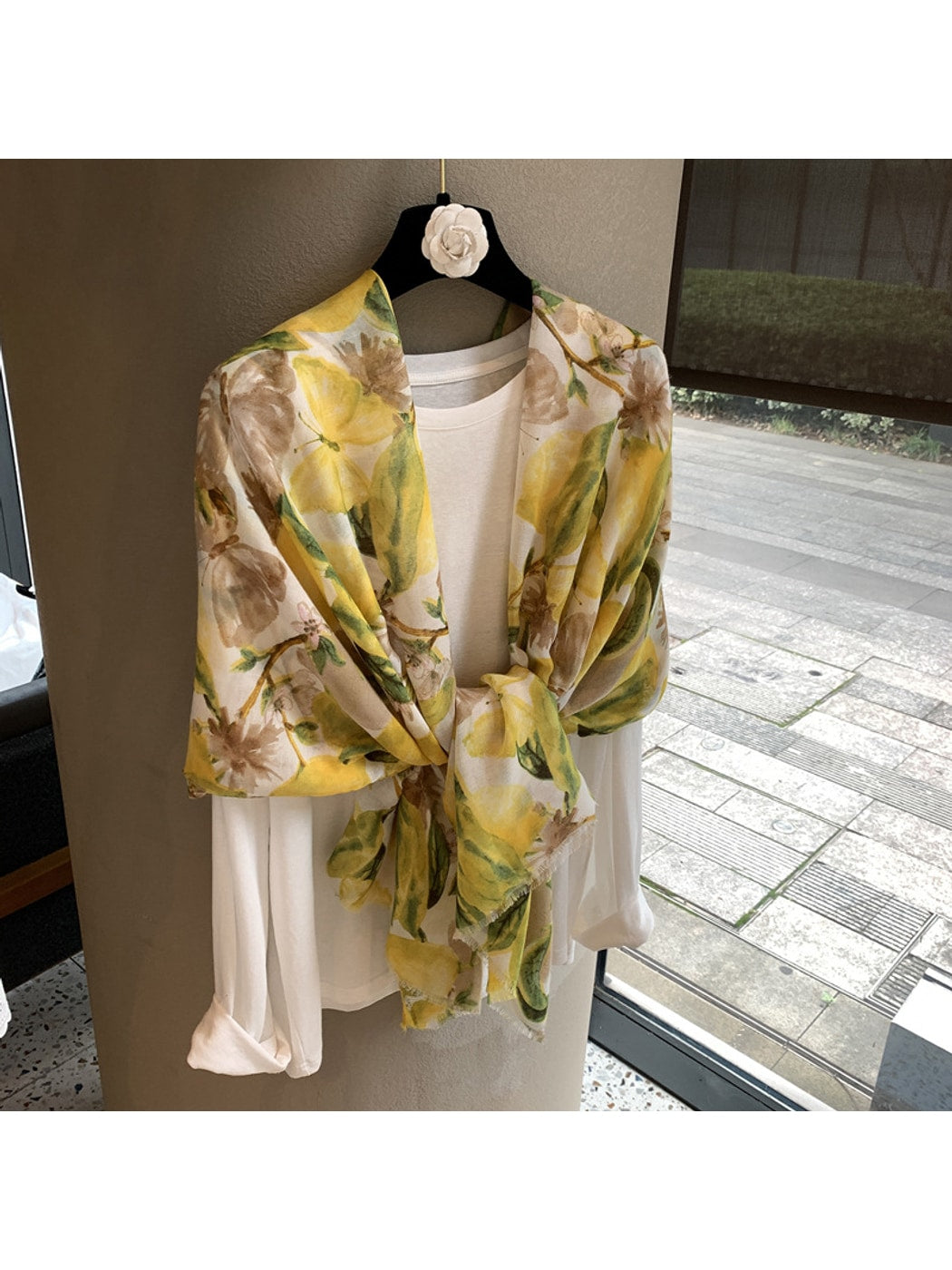 Scarvii - Lemon Print Rectangular Wrap Scarf