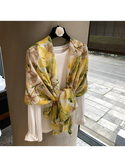 Scarvii - Lemon Print Rectangular Wrap Scarf