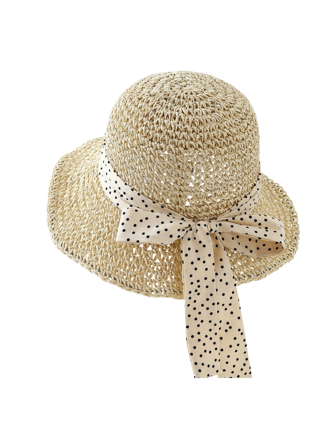 Haila - Polka Dot Bow Round Crown Women's Sun Hat