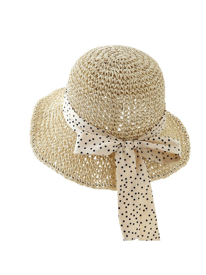 Haila - Polka Dot Bow Round Crown Women's Sun Hat