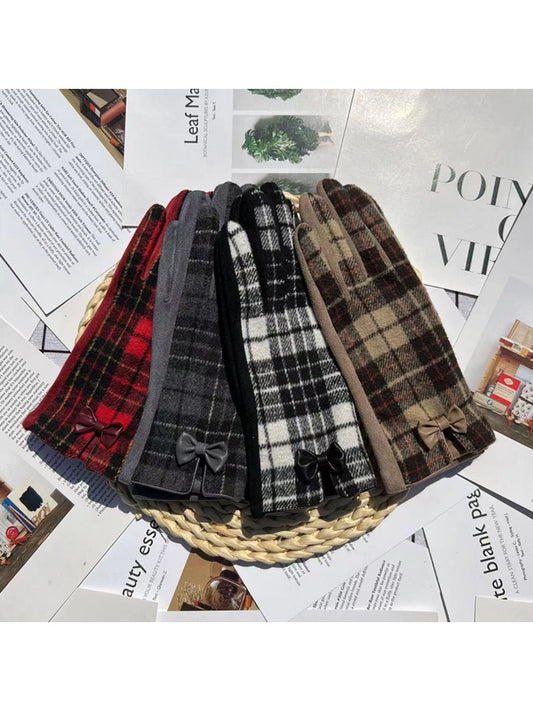 Gloving - Plaid Touchscreen Gloves with Bow
