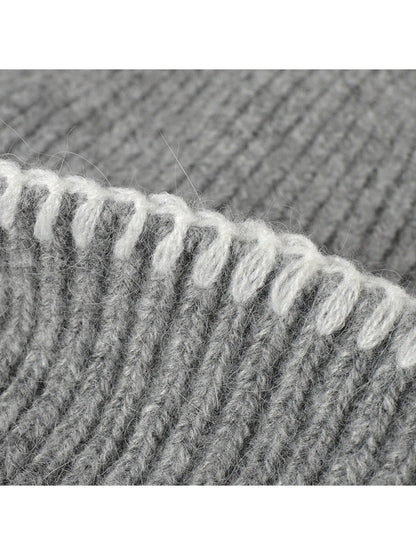 Haila - Contrast-Stitch Cuffed Knit Beanie