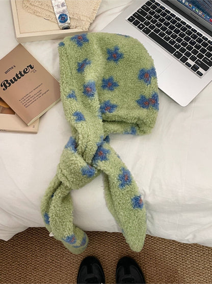 Scarvii - Fuzzy Floral Pattern Head Scarf