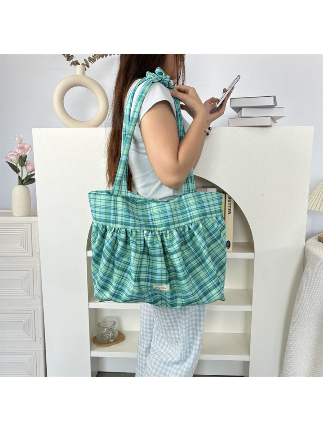 Cosbai Retro Plaid Shoulder Bag displayed upright with strap visible