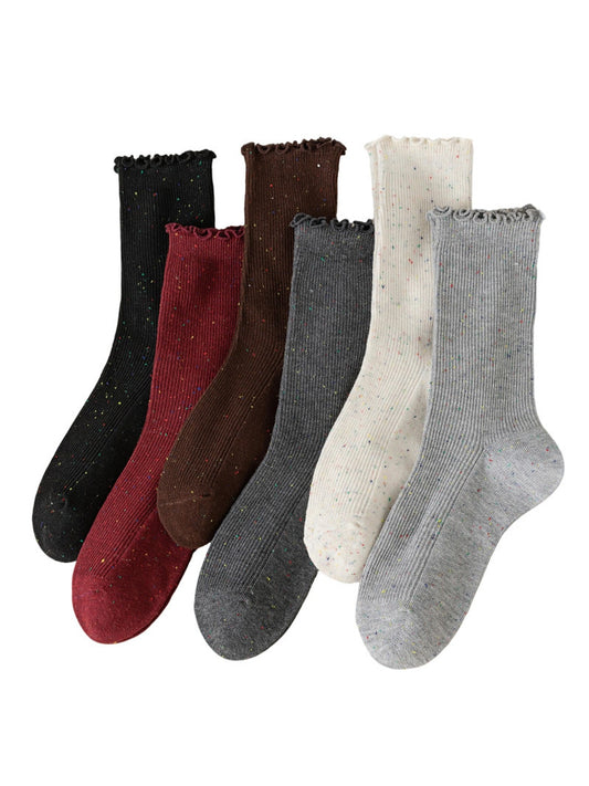 Rufia - Heathered Ribbed Casual Crew Socks
