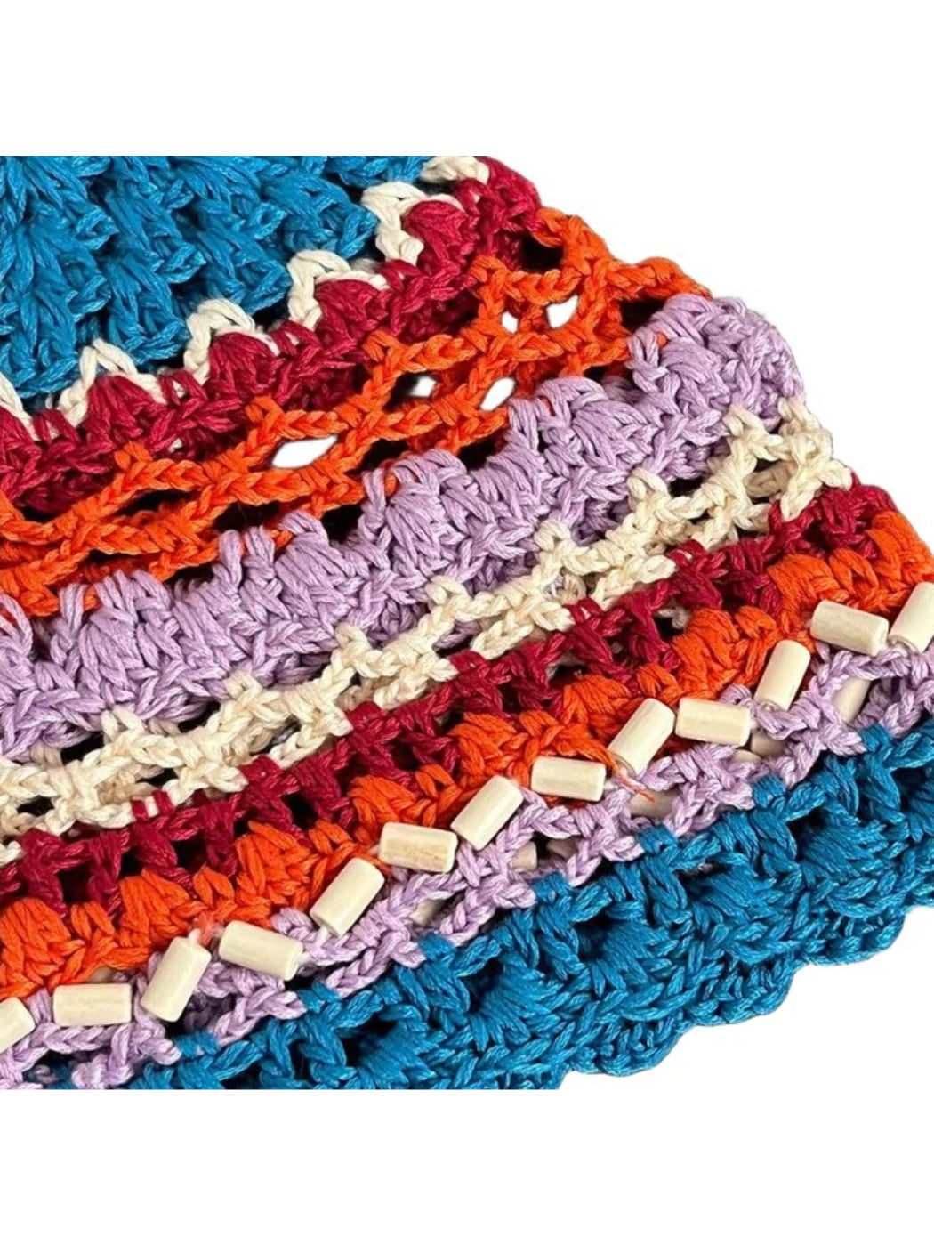 Haila - Striped Bead-Trim Openwork Beanie