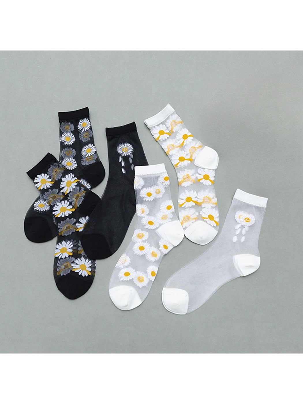 Rufia - Sheer Daisy Pattern Mesh Crew Socks