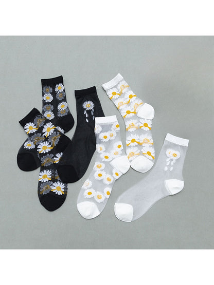 Rufia - Sheer Daisy Pattern Mesh Crew Socks