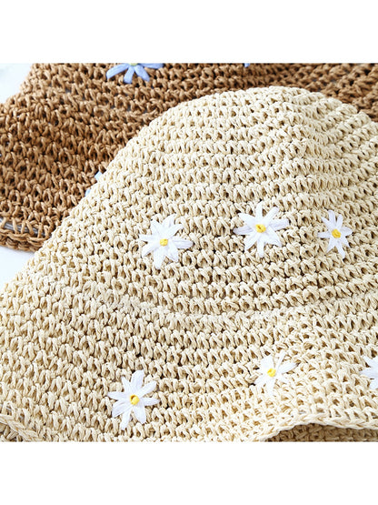 Haila - Floral Embroidered Wide Brim Women's Sun Hat
