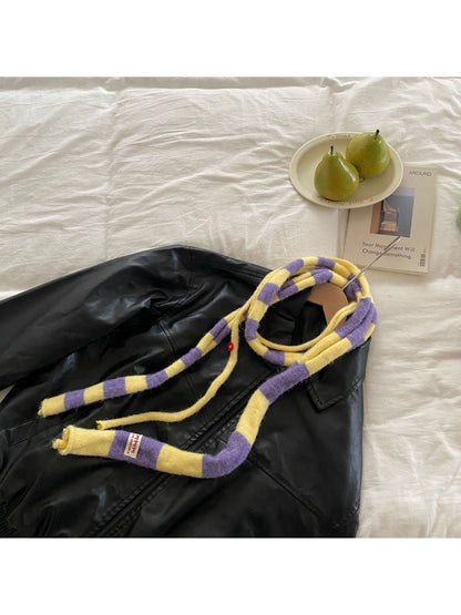 Scarvii - Bold Stripe Rolled Edge Skinny Knit Scarf