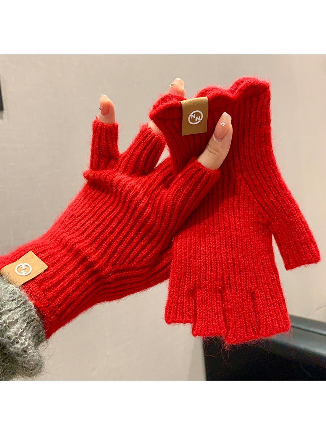 Gloving - Retro Ribbed Half Finger Winter Gloves