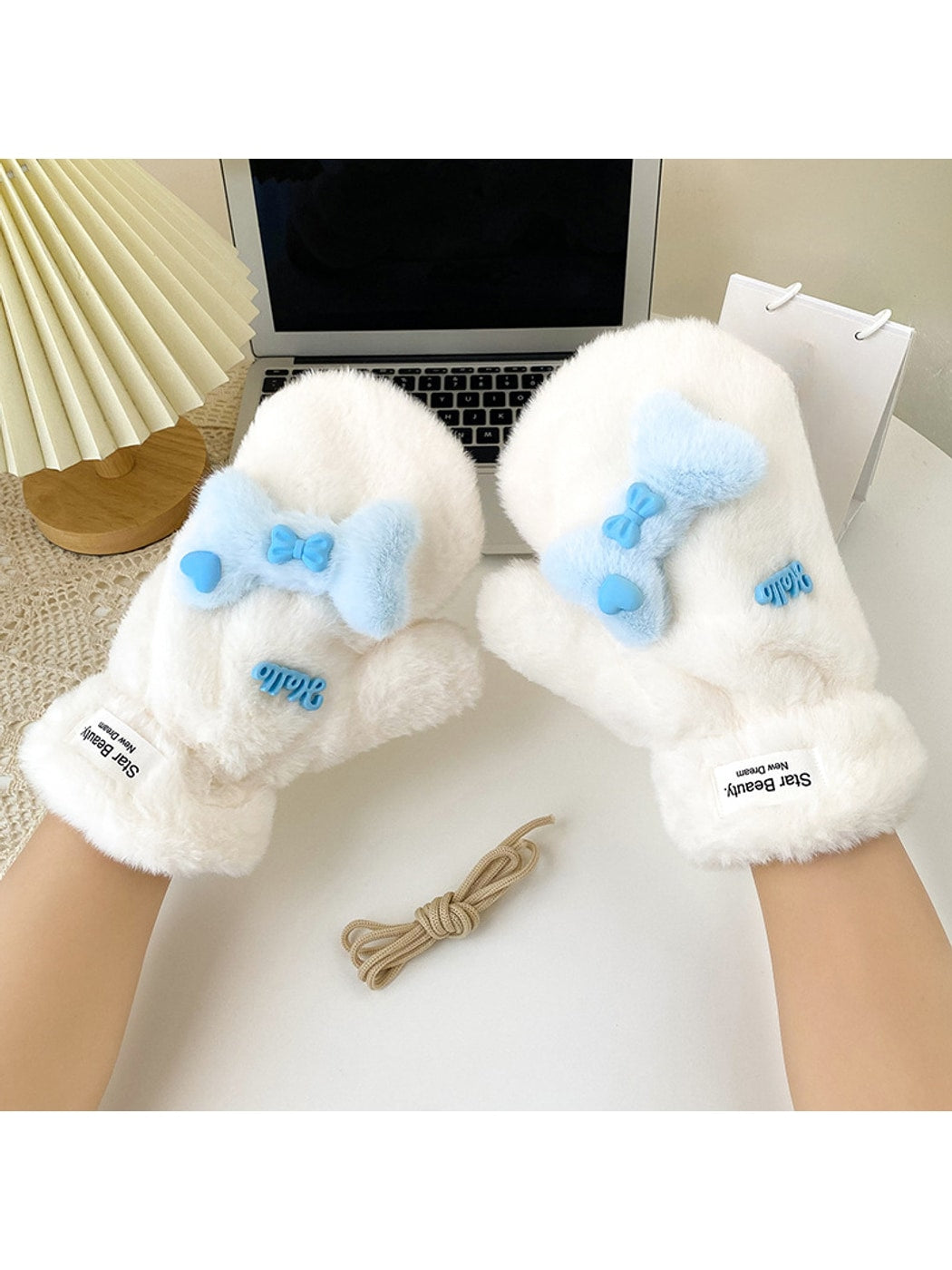 Gloving - Cute Bone Accent Plush Winter Mittens