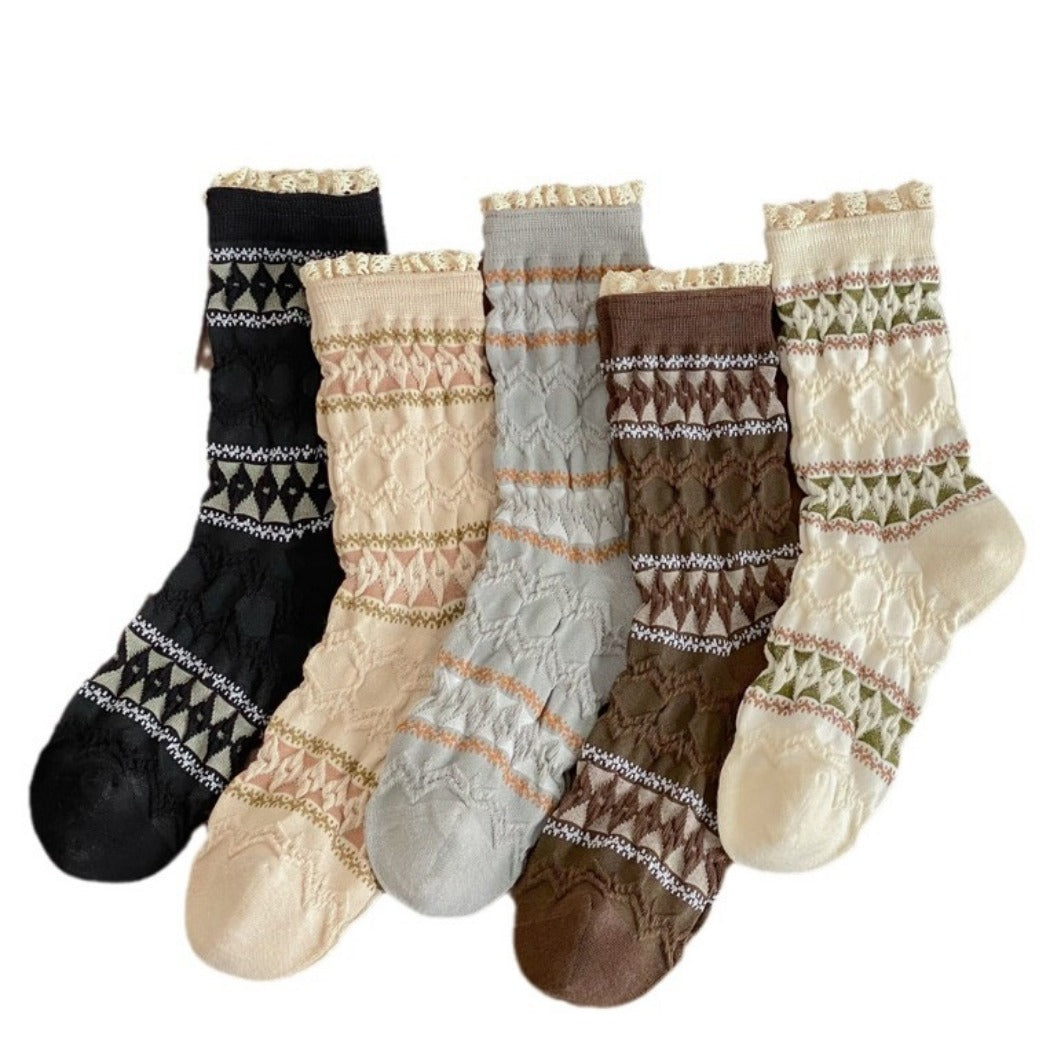 Rufia - Maillard Lace Trim Crew Socks - Elegant & Warm