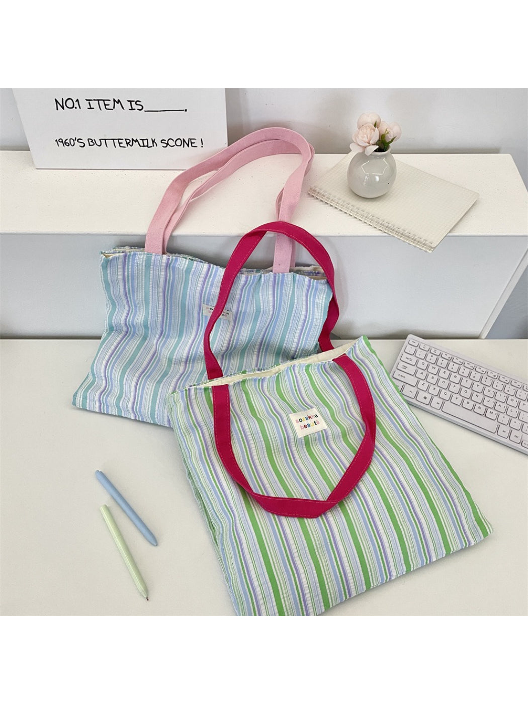 Cosbai - Colorful Stripe Shoulder Tote