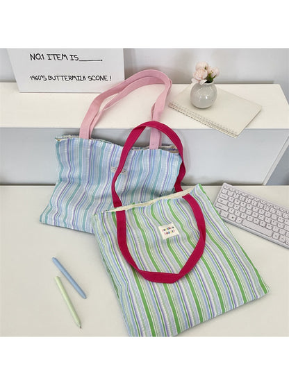 Cosbai - Colorful Stripe Shoulder Tote