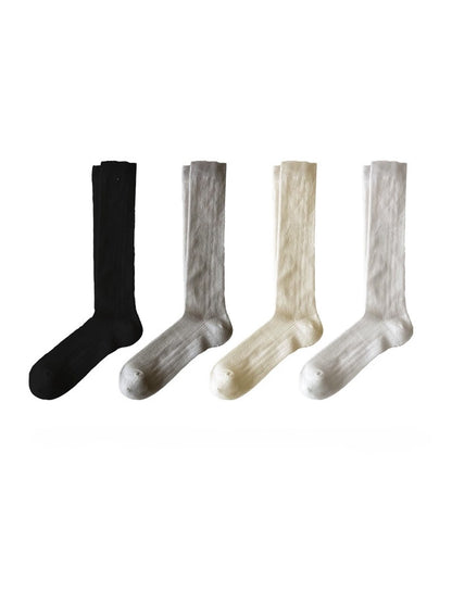 Rufia - Solid Tone Stacked Look Mid Calf Socks