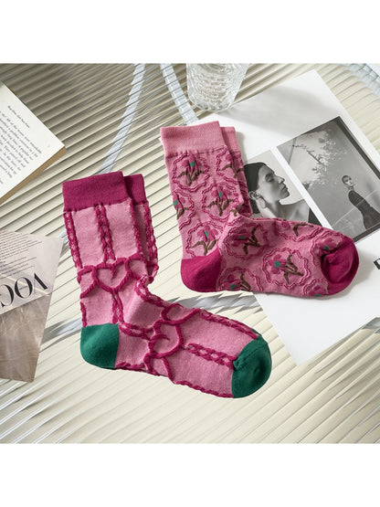Rufia - Textured Heart Patchwork Crew Socks