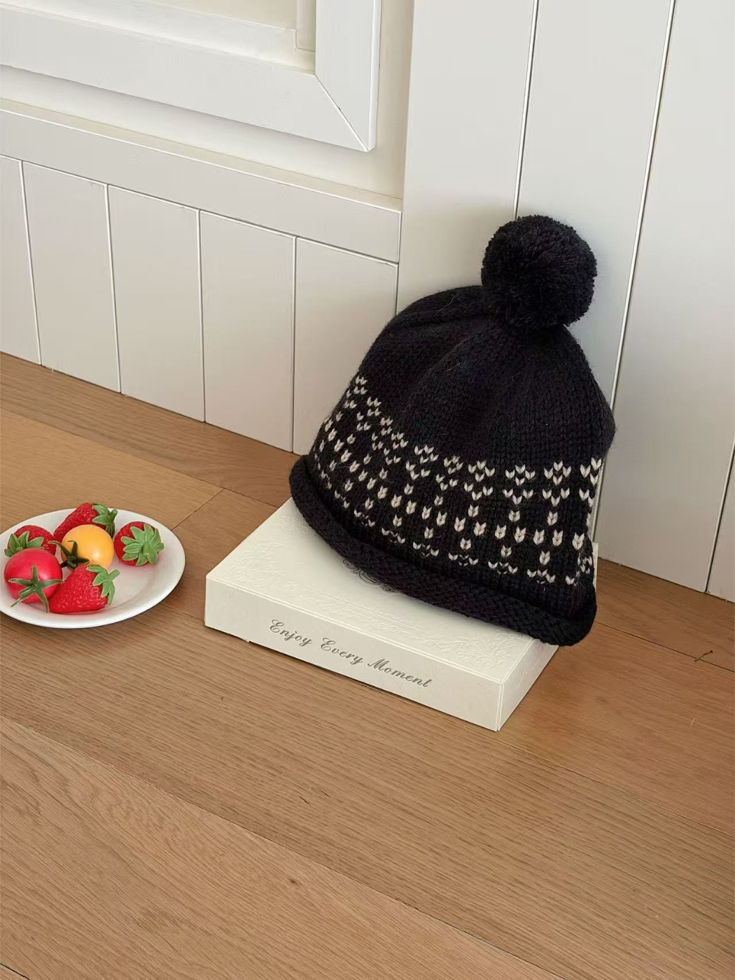 Haila - Fair Isle Rolled Brim Pom Pom Knit Beanie