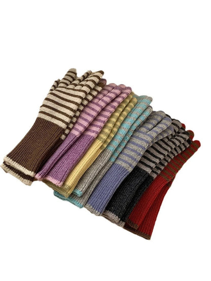 Gloving - Striped Long Ribbed Cuff Gloves