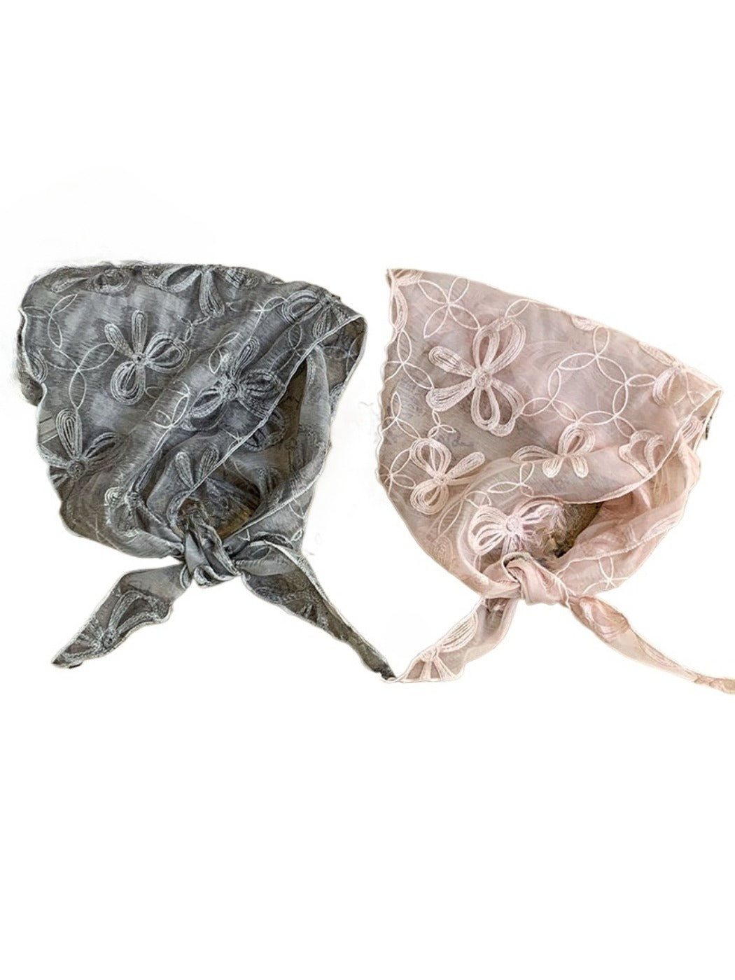 Scarvii - Bow Embroidered Sheer Triangle Scarf - Sweet & Airy